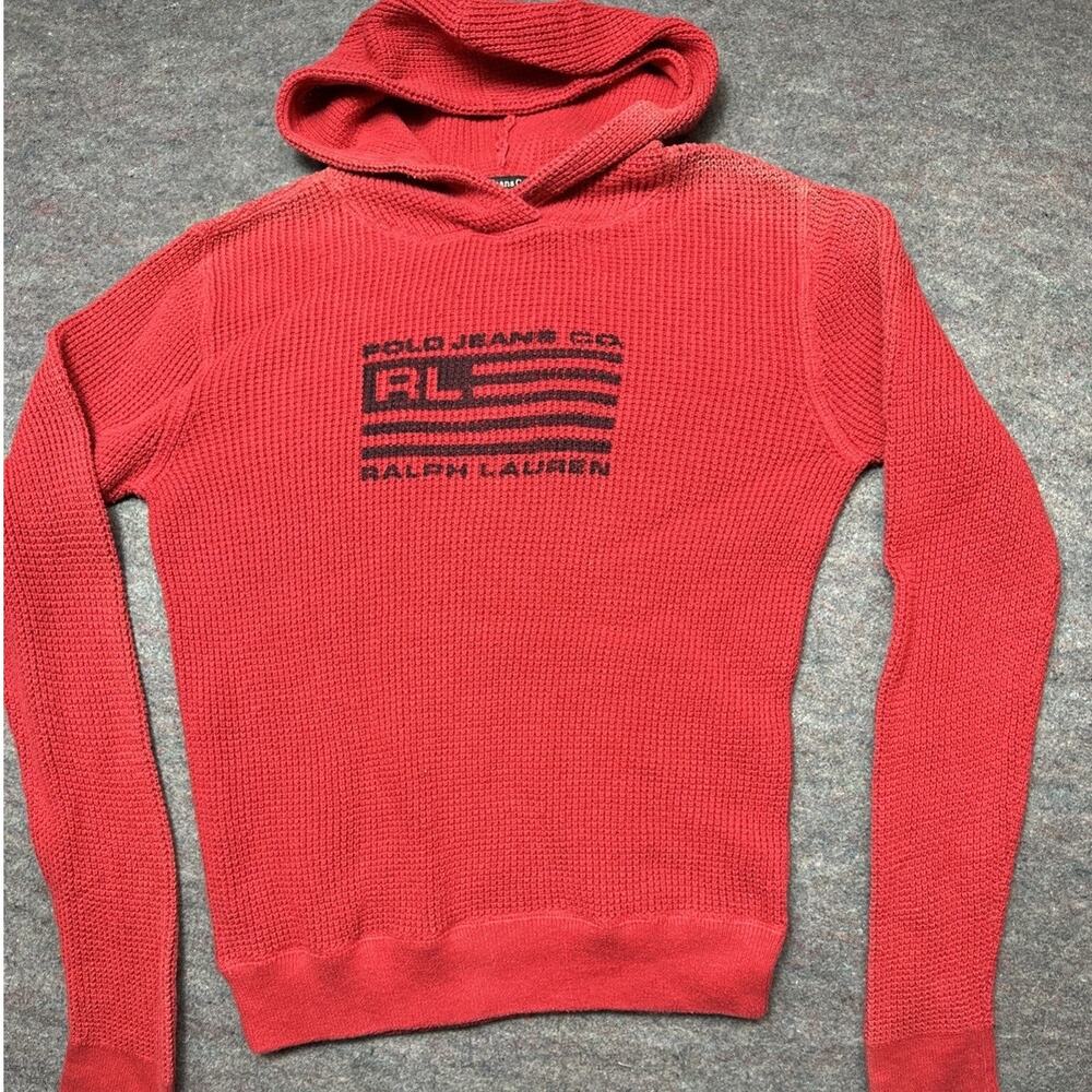 Vintage Polo Ralph Lauren Jean Co Hoodie Mens M Vintage Red Y2K Sweatshirt